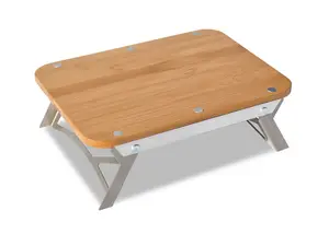 nCamp Universal Portable Outdoor Camping Elevated Prep Cutting Board Surface for Hiking and Backpacking Chopping Kitchen with Bamboo Top and Silver Legs