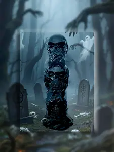 1 Count Exquisite Crystal Obsidian Three Skull Tower Figurine - Unique Handmade Crafts Decorative for Halloween, Party And Home Decoration - Perfect Gift Decoration for Friends, Ornaments