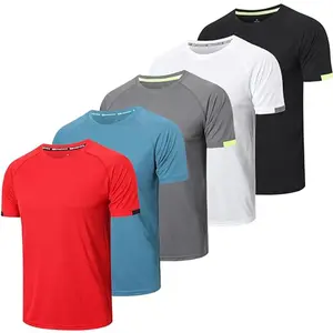 5 Pack Men's T Shirt Crew Neck Short Sleeve Gym Top Men Running Workout Breathable Moisture Wicking Athletic Shirts