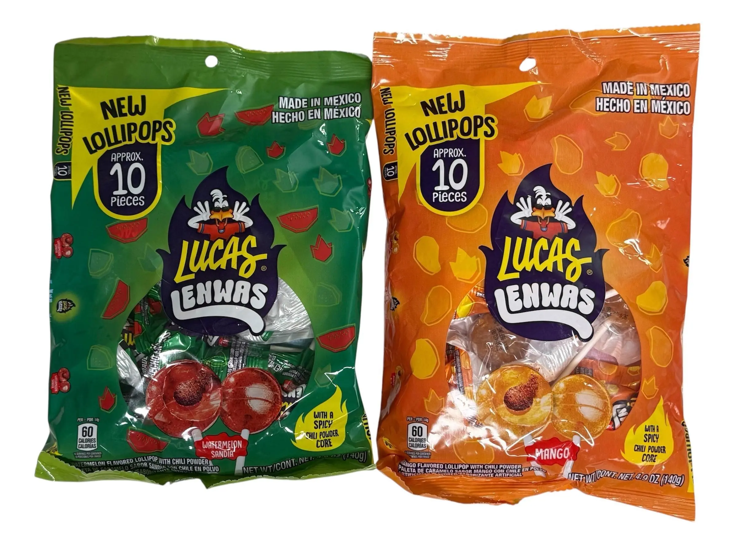 Lucas Lenwas Spicy Lollipops Assorted Mango & Watermelon Flavors – Mexican Candy 4.9 oz (140 g)