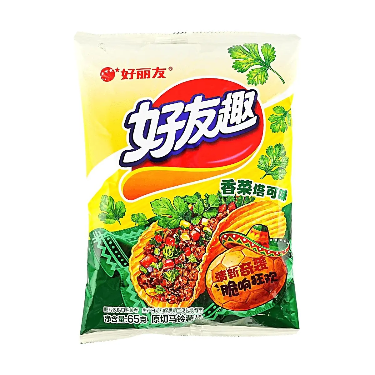 ORION CN Orion Haoliyou Fun Chips Coriander Taco Flavor 65g Snack for Adventurous Eaters