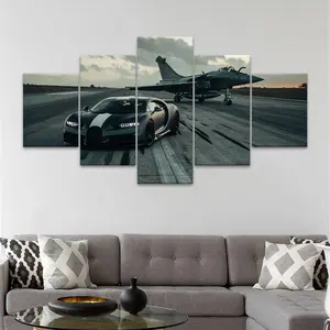 5 Counts Unframed Canvas Poster,  Bugatti Chiron And Rafale Fighter Jet Runway Poster, Exquisite Artistic Poster, Perfect Living Room Decoration, Modern Art, Fashion Family Poster, Wall Art Decoration, Odorless, Waterproof, Artwork