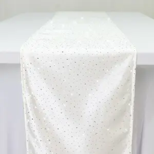 Scuba Table Runner with Rhinestone Accents - Pearl White 12"x108" Wrinkle-Free Table Linen