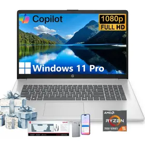 HP 17-inch Laptop for Business and Student - AMD Ryzen 5 7430U,Windows 11 Pro,  up to 32GB RAM, 512GB SSD, Fast Charge, Wi-Fi 6, 17.3” FHD Anti-Glare Display,Bundle Accessory