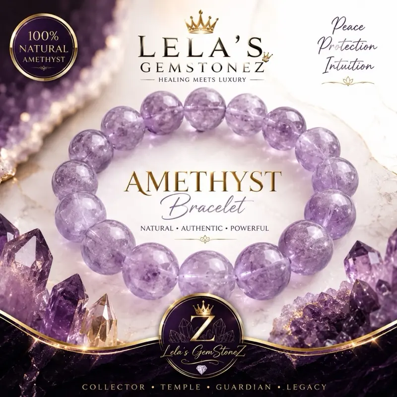 Lela’s GemStoneZ Royal Lavender Amethyst Bracelet - Genuine Natural Amethyst, Polished Round Beads, Healing & Luxury, Stretch Cord, Unique Crystal Patterns, Spiritual Protection, Third Eye & Crown Chakras Intention
