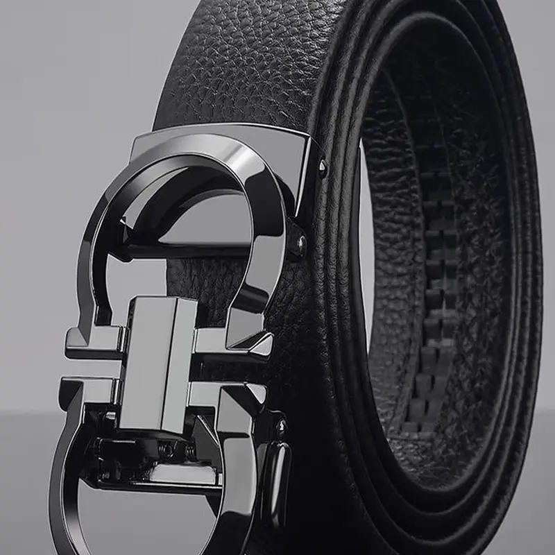 2026 New Arrival Men's PU Leather Belt, Automatic Buckle Business Casual Belt, All-Season Textured Design Men's Belt, Belt with Buckle