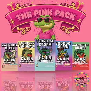 Kajun The Pink Pack Loaded Tea TikTok Editions 5 Unique Pink Flavors Individually Packed Travel Friendly Watermelon Rainbow Green Tea Beverage Energy
