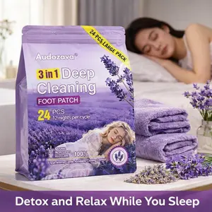 24Pcs 3-in-1 Lavender Ginger Foot Pads with Bamboo Charcoal & Vinegar for Deep Cleansing, Soothing Fatigue, Relaxation & Gentle Overnight Sleep Support