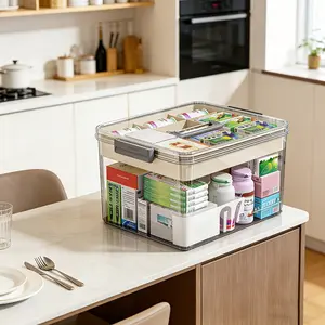 Large Capacity Medicine Storage Box with Dividers, Airtight Clear First Aid Organizer for Home