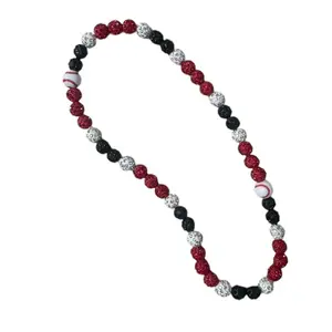 Sports Baseball Rhinestone Bead Drip Necklace 16in Unisex Elastic/Stretch Design with 10mm Rhinestone Beads, Casual Style for Baseball Fans and Players
