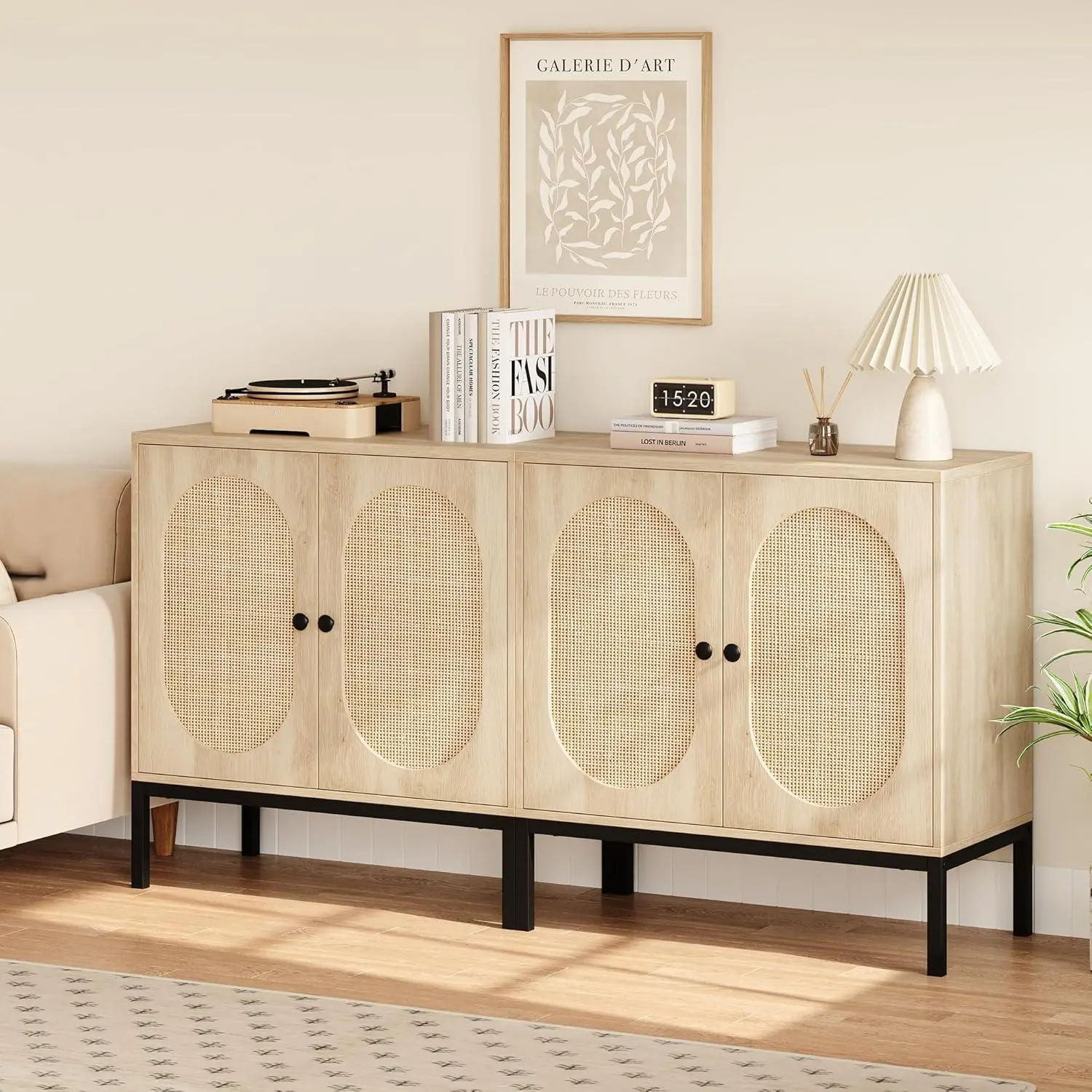 White Modern Storage Cabinet with Fluted Glass Doors Adjustable Shelves and Durable MDF for Dining and Living Room White
