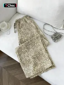 1pc Women's Viral Leopard Print Casual Wide-Leg Fitted Pants, Lightweight Woven Fabric & Drawstring Waist, Ideal for Trendy Girls in Street Outings/Concert Looks/Brunch Gatherings/Everyday Wear Casual Streetwear Trousers Womenswear