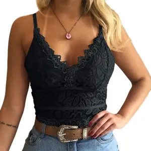 Goranbon Women's Lace Camisole Soft Crochet Spaghetti Strap Vest Outer Wear Short Camisole Top