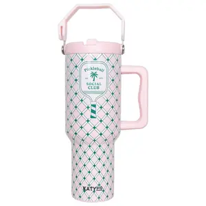Katydid - Pickleball Social Club 38 Oz Tumbler with Handle: Light Pink