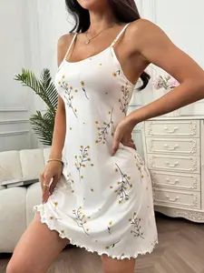 MONASWEET Romantic Ditsy Floral Pattern Knit Slip Dress For Women Perfect Summer