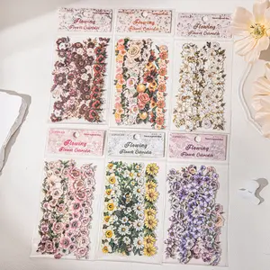 Vintage Floral Sticker Pack, 15 Sheets Per Bag, Durable Kraft Paper Material, Retro Flower Theme Decorative Stickers for Scrapbooking, Journals & Water Bottles
