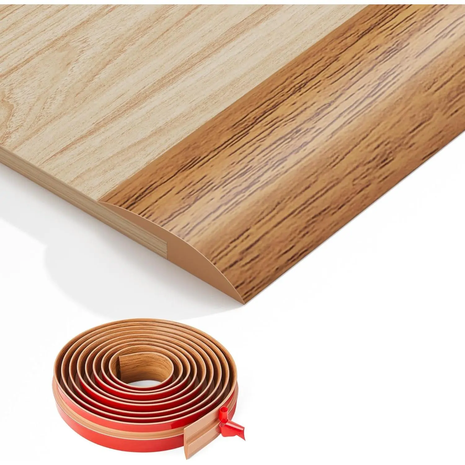 Floor Transition Strip Self Adhesive,Carpet & Flooring Transitions Edging Trim Strip,Vinyl Threshold Strip Suitable for Threshold Height Within 5mm (118inch, Light Brown Wood Grain)