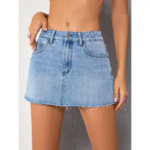 Ciel Fashion ICON Single Button Raw Hem Denim Skirt Y2k