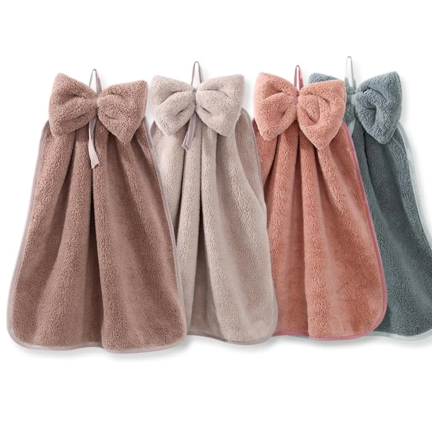 4Pcs Bowknot Hanging Hand Dry Towels, Microfiber Coral Velvet Hand Towels Hanging Loop, Absorbent Super Soft Cute Hand Towels for Bathroom Adults - Home Improvement.