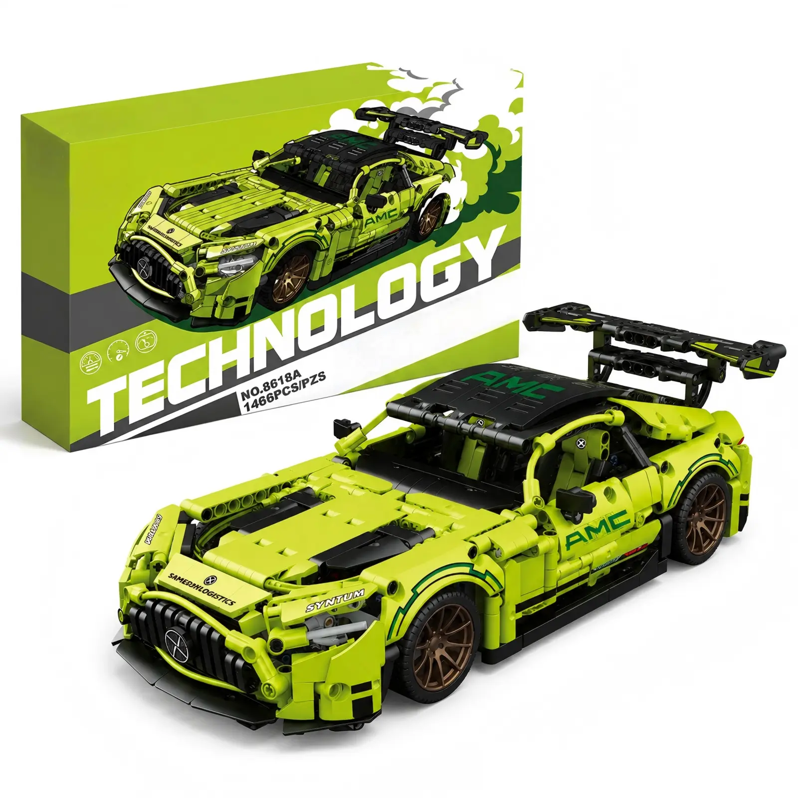 1:14 Technic GT Racing Sports Car Assembly Blocks Set (1466 Pcs) - Green Collectibles Brick Building Set, Buildable Kit Cars with Working Steering & Engine, Premium STEM Construction Toy Gift for Teens & Adults