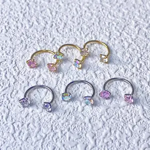A Round CZ Horseshoe Nose Ring, Made of Stainless Steel with Internal Threading, Suitable for The Nose, Cartilage, Ear Helix, Spiral Piercings, And Lip Hoops
