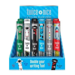 Twice As Nice 2 Color Click Pens Display of 30 - Double Your Writing Fun with Red & Blue Ink Options