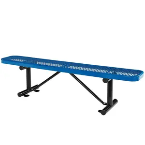 HIG Heavy Duty Expanded Metal Mesh Picnic Bench, Industrial Style Outdoor Bench with Steel Frame, 1000 lbs Capacity, Black Thermoplastic Coating (Blue)