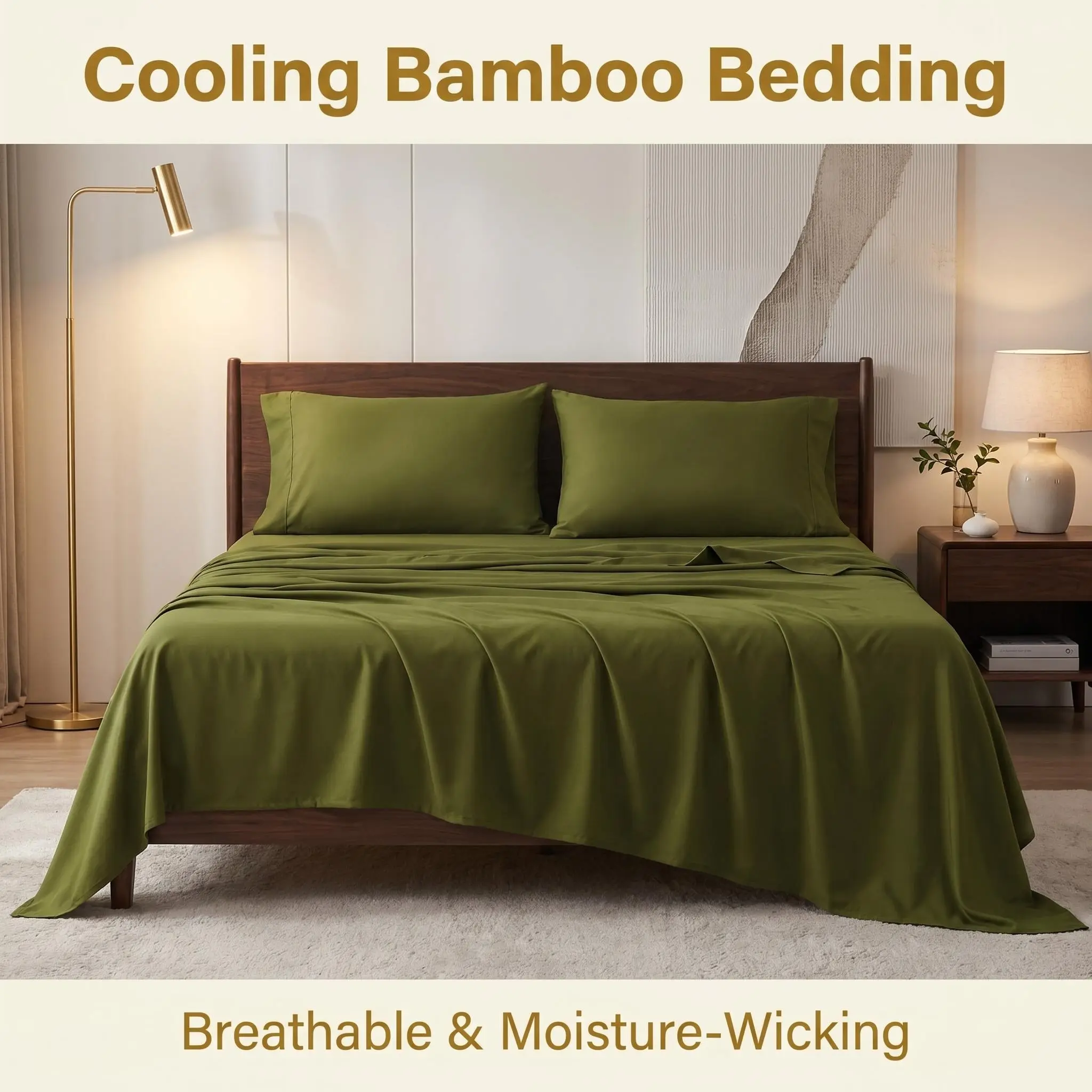 Bedsum Bamboo Sheets Set 3/4 Pcs - Soft Bedding Sets, Cooling Breathable Bedding Set | Hotel Luxury, Super Soft & Smooth, 15" Deep Pocket | Wrinkle/Fade Resistant, Skin Friendly, Bedroom Gift Idea