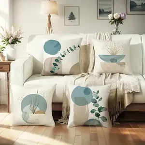 4 Piece Floral Leaf Print Pillow Covers, Home Decor Living Room Sofa Cushion Cases 45x45cm, No Insert Included, Stylish and Comfortable