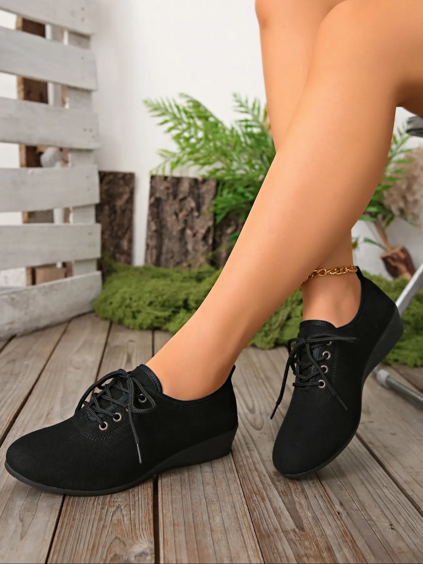Women's Spring & Fall New Low-Top Korean Style Casual Elastic High Heel Shoes, Trendy Shoes, Nurse Shoes with Fashion Lace Up, Closed Single Shoe for Women, Walking Shoes