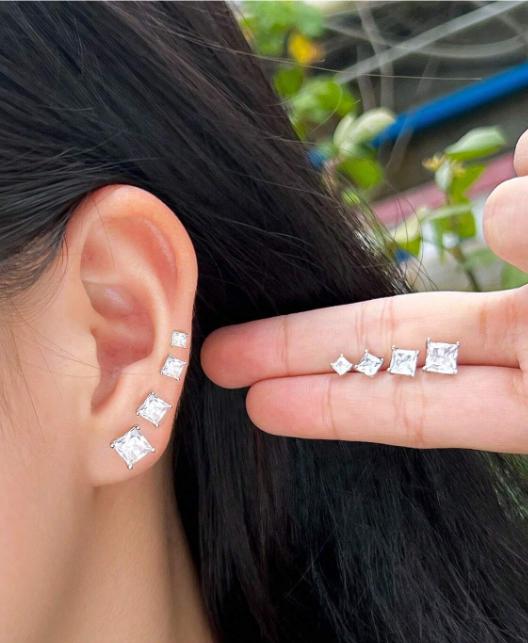 1 Pair Princess Cut 5A Cubic Zirconia Square Stud Earrings – 925 Sterling Silver, Elegant Jewelry for Women & Girls, Perfect Gift