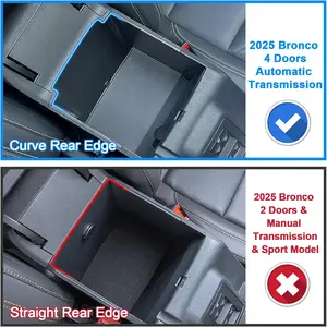 2-Layer Trays Compatible with 2025 Ford Bronco 4 Doors Automatic Transmission ONLY, Full Size Bronco Armrest Center Console Organizer (Not for Manual Transmission & 2 Doors & Bronco Sport)