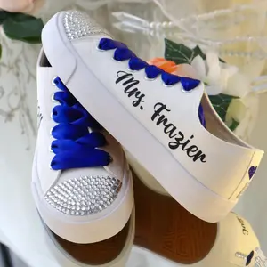 GuiltychicPrint Bridal Royal Blue Personalized Sneakers Customized for Wedding Dance Round Toe Laces Sequins Rhinestones Glitter All Seasons Shoes