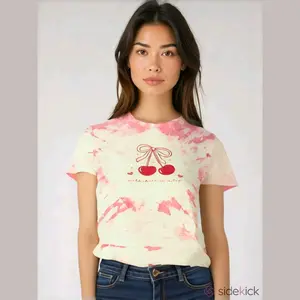 Size: Medium 'With a Cherry on Top' Pink Tie Dyed Graphic T-Shirt'"Size Medium limited shirt summer hand made в б gildan crewneck girly sweatshirt