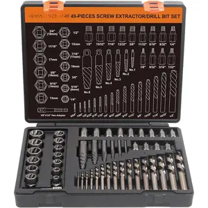 49 count Screw & Bolt Extractor Set with Left Hand Drill Bit Set, Multi-Spline Easy Out Broken Bolt Remover Tools for Damaged Stripped Rounded-Off , Socket Screws, Nuts, Studs, and Fittings