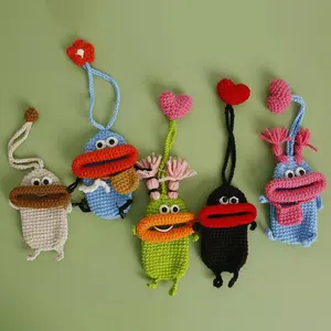 Funny Crochet Keychains Knitting Cute Sausage Mouth Doll Key Holder Knitted Storage Bag Keyrings For Car Keys Wholesale Custom