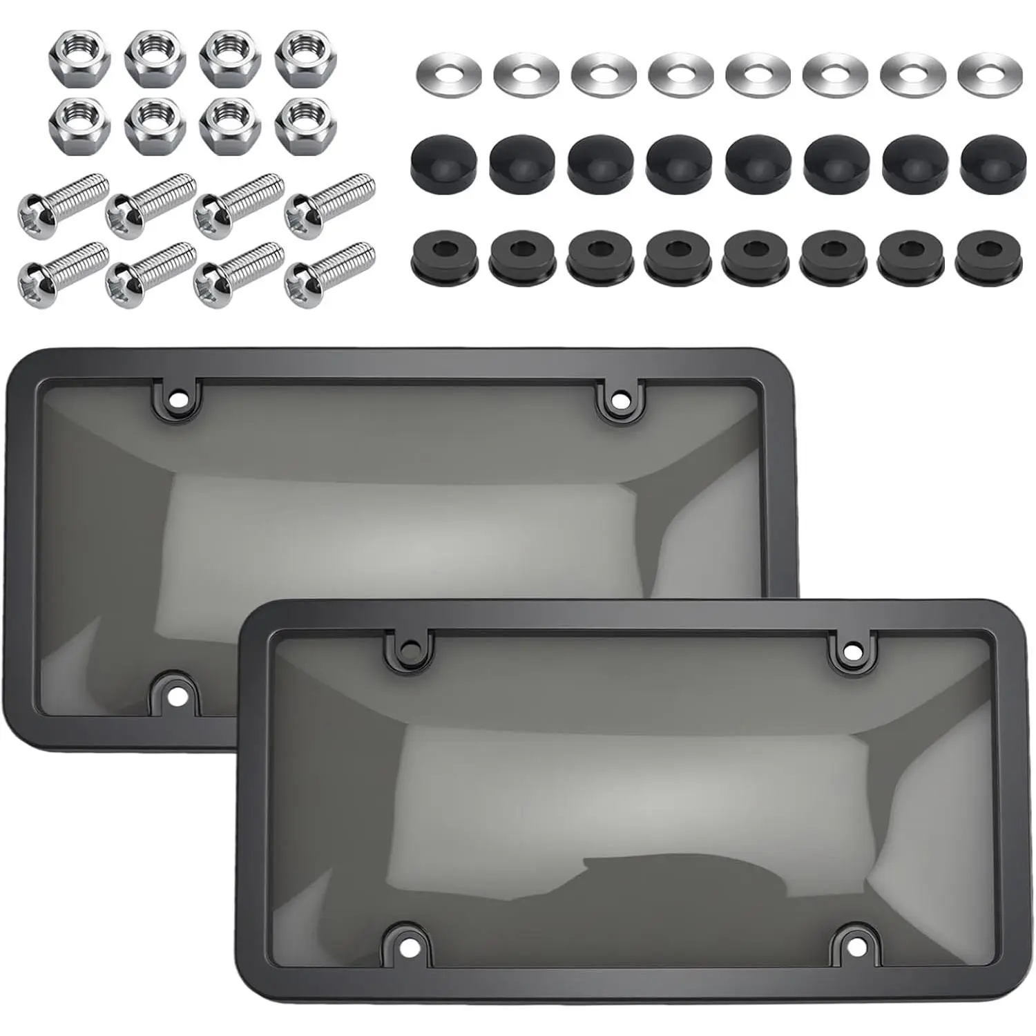 2 Transparent License Plate Covers and Frames, Transparent License Plate Holders with Screws and Caps, Rust-Proof Car License Plate Protectors Suitable for Standard US License Plates