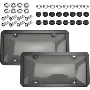 2 Transparent License Plate Covers and Frames, Transparent License Plate Holders with Screws and Caps, Rust-Proof Car License Plate Protectors Suitable for Standard US License Plates