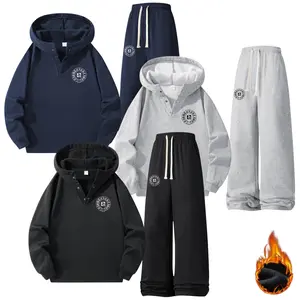 Hooded Pullover Sweatshirt & Pants Set - Classic Hoodie & Matching Relaxed Fit Pants for Casual Everyday Wear