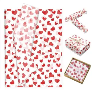 50 Sheets Romantic Holiday Gift Wrapping Paper Red Heart Print Tissue Paper – 19.8"x13.7" for Father's Day, Wedding Anniversaries, Valentine's Day & Thank You Gifts,Party Liners,Greeting Card Decor