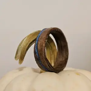 Bentwood Rings 5th Anniversary Walnut or Mahogany Wood Unique Design with Blue Accent