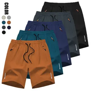 Men's Casual Fashion Sports Shorts – Available in Apricot, Orange, Navy Blue, Gray, and Black, Comfortable and Stylish, with Zippered Pockets