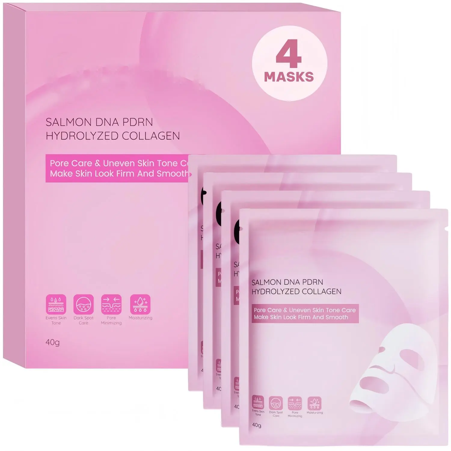Salmon PDRN Collagen Mask – Korean Skin care Gel Face Mask for Hydration, Firming & Smoothing Skincare, Collagen Boost & Pore Care – 4 Masks, Non-Irritating, Natural Ingredients