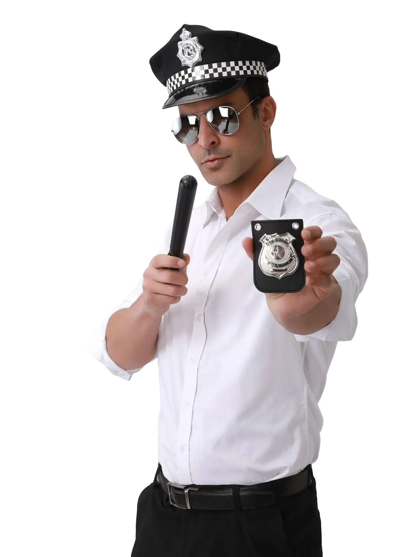 4pcs Costume Set Hat + Glasses + Badge + Fake Police Baton, Perfect for Festivals, Parties, Music Events, Ideal Birthday Gift