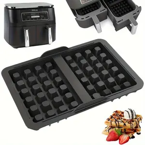1pc Silicone Waffle Mold for Air Fryer Non-Stick Baking Pan, Reusable Mold, Compatible with Ninja Af300eu Af400eu Af500de, Ideal for Belgian Waffles Pancakes and Omelets, Dishwasher Safe Easy Clean Kitchen Accessory
