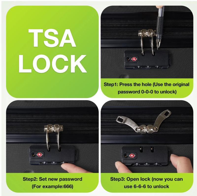 Set of 3 Hardside Luggage, Expandable Rolling Luggage with TSA Lock and Spinner Wheels, Black