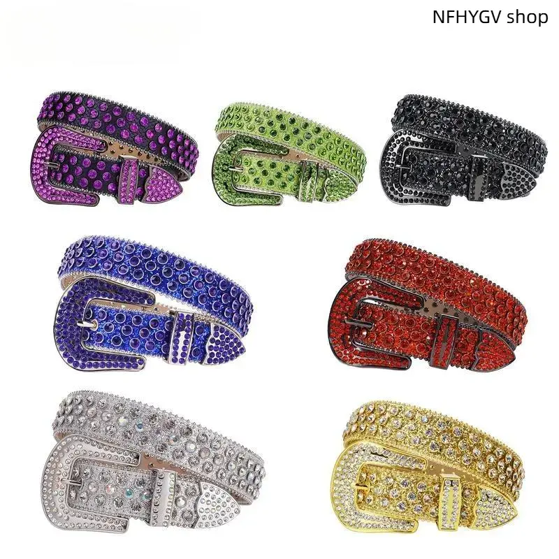 Handmade Multicolor Rhinestone Belt for Men & Women,Western Hip-Hop Style Design,Stylish Versatile Fashion Accessory,Matches Well with Jeans and Daily Outfits for Trendy Looks