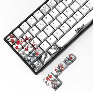 Plum Blossoms Keycaps 80 Set, PBT Cherry Profile Deutsch Key Caps for 60/75 Percent Cherry MX Switch Mechanical Gaming Keyboard German ANSI/ISO Layout