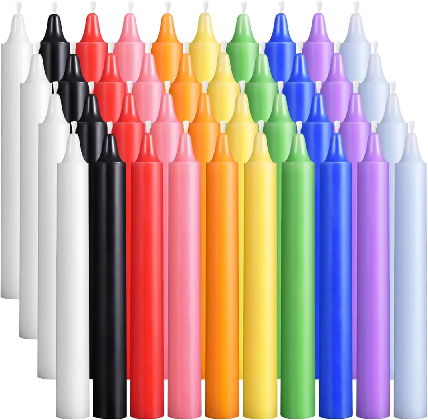 40 Pack Taper Chime Candles, 4 Inch Mini Unscented Dripless Candles, 1.5 Hour Burn Time, 10 Colors for Rituals, Meditation, Prayer, Wicca & Pagan Spells, Home Décor