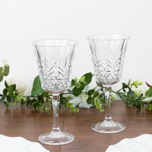 6 Pack Shatterproof Plastic Wine Glasses Clear with Embossed Leaf Pattern, 10oz Reusable Cocktail Glasses - 8"